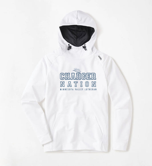 CROSSOVER HOODIE II White/Navy Lettering